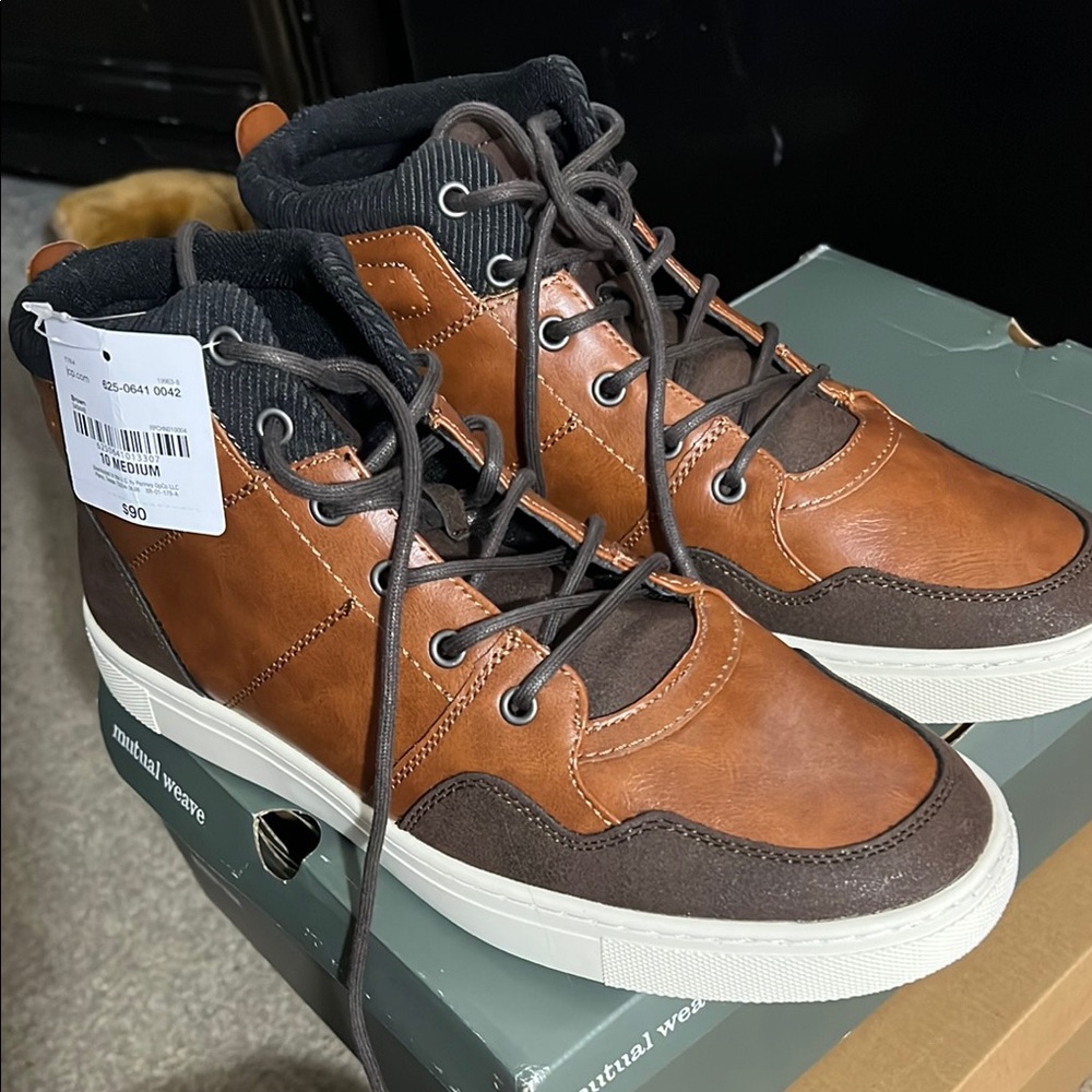 Mutual Weave - Brown and Black Men's High-Top Sneakers - 10M